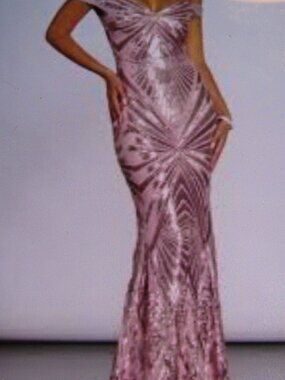 NWT Windsor Pale Lavender Evening Floor Length Sequin Gown Sz S Mermaid Hemline
